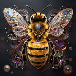 a cyberpunk bee . intricate abstract. intricate artwork. by Tooth Wu, wlop, beeple, dan mumford. octane render, trending on artstation, greg rutkowski, coherent, symmetrical artwork. cinematic, hyper realism, high detail, octane render, 8k, depth of field, bokeh. iridescent accents