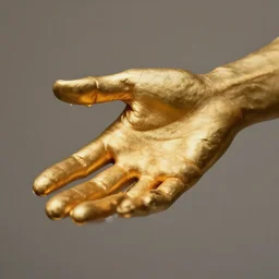 golden hand extending to accept something, realistic, detailed,