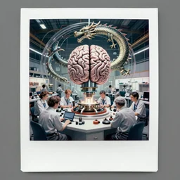 polaroid photo of many engineers working inside a workshop where dragons are manufactured, cerebral interior by moebius in the style of jean giraud