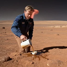 mark rutte cleaning up spilled coffee on mars