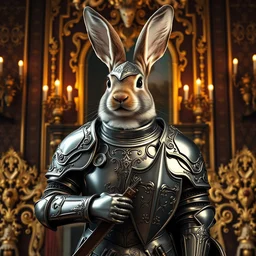 victorian rabbit knight standing in parlor, portrait, finely detailed armor, intricate design, extreme rococo, cinematic lighting, 4 k