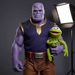 studio portrait still of muppet thanos as a muppet muppet as a muppet, 8 k, studio lighting, key light,