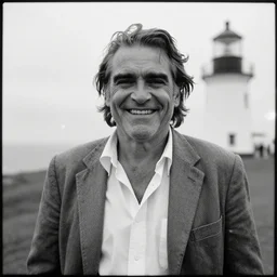 the portrait of grinning drunken old joaquin phoenix with sideburns weared in white shirt and old grey jacket, still frame from the lighthouse robert eggers, anamorphic lens, hasseblad, black and white agfa film film, optical flares, 8 k