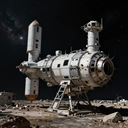 A outside view of abandoned space station in the deep space, Trending on artstation.