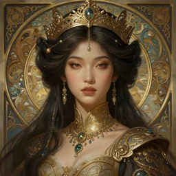 photo of a art asian girl, deep focus, intricate, elegant, regal, highly detailed, digital painting, artstation, concept art, matte, sharp focus, illustration, d & d, fantasy, hearthstone, art by artgerm and greg rutkowski and alphonse mucha