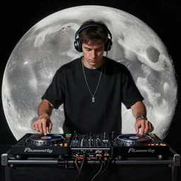 a realistic matte painting of a disk jokey on the moon, detailed, 8 k,