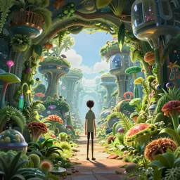 pixar animation of a portal to a futuristic vegetative world, extremely detailed, sharp focus, wide view, full body shot, smooth, by, rutkowski, by rossdraws, frank franzzeta, sakimichan, mcbess, yerka