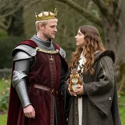 male king arthur and his squirrel wife, photorealistic