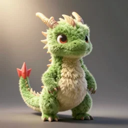 upper body portrait of a short green fuzzy anthropomorphic male dragon standing on its hind legs and a red spike on the tip of the tail, soft lighting, artstation, extremely detailed