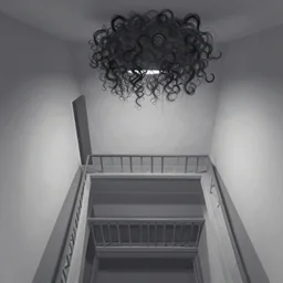 curly perspective digital art of minimalistic indoor top floor of a casino with a balcony to the ground floor by anton fadeev from ( nightmare before christmas )!!!!!!!!!!
