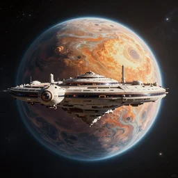 a very beautiful sci fi space base overlooking an alien planet from space below it, the planet is warm, cosmos, fantasy, cinematic, trending on artstation, 4k, hyperrealistic