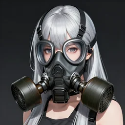 girl silver hair, multicam, gas mask, illustration by Yoji Shinkawa and Krenz Cushart, cinematic bust shot