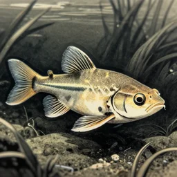 corydoras catfish. serigraphy by award - winning mangaka, backlighting, intricate details, muted palette, depth of field.