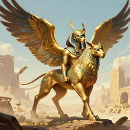 winged beast of ancient egypt concept art, digital illustration, trending on artstation, epic composition, scenic background, 8 k uhd, masterpiece, league of legends splash art, highly detailed, perfect lineart