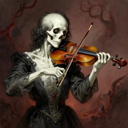 the death playing the violin in the hell, art by greg manchess, sorolla, rene magritte, detailed digital art, artstation hd