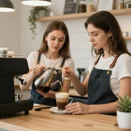 professional photo two women creating a coffee in a shop, Ukraine. professional photo