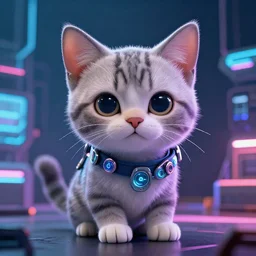 a cute kitten in cyberpunk style, highly detailed, mega detailed,
