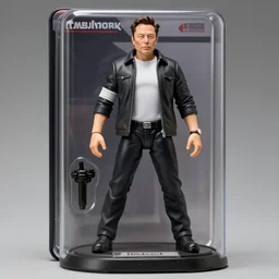 elon musk action figure in heroic pose, product photography,