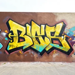 extreme graffiti tag mural maximalism, yellow, brown, black and cyan color scheme, octane render