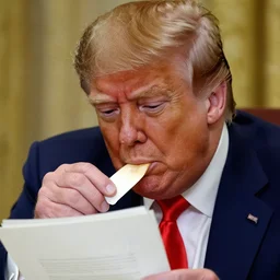 close - up portrait of donald trump eating classified documents, by annie liebowitz