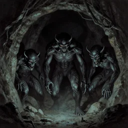 monsters lurking in the shadows of the catacomb | fantasy | virgil finlay |