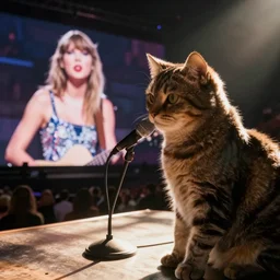 cat listening to a taylor swift concert
