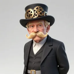 a highly detailed illustration of fancy blonde twirly clean moustache old man wearing hat with gears and suit, dramatic standing power pose, muscular, intricate, elegant, highly detailed, centered, digital painting, artstation, concept art, smooth, sharp focus, league of legends concept art, wlop.