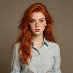 portrait of a woman!!! red hair! freckles! button up shirt! daria art style