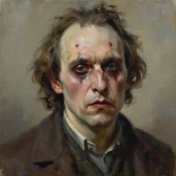 a very realistic painting of the ugliest man in history, very detailed, visible paint layers, thick brush strokes, highly realistic.