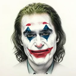 margot robbie portrait with joker makeup, pencil drawing, realistic face, beautiful eyes, smiling, hyper realistic, highly detailed