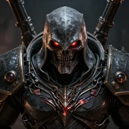 adeptus mechanicus assassin head, terrifying, grimdark, photorealistic, closeup, symmetrical, artstation