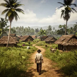 a typical kerala village in the style of red dead redemption 2