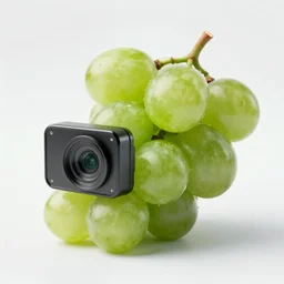 a single grape that is also a hidden camera, photo realistic, camera, video camera, grape