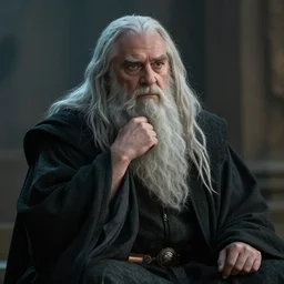 Saruman pondering his Orb, movie shot, cinematic