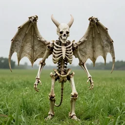 [ demon ]! made of [ bones ]! standing in a [ grass field ]!!, 4 k photorealistic!! art style, award winning, [ 4 k ], [ symmetrical ]!!, trending on [ unsplash ]!