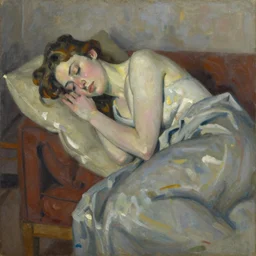 Oil painting Portrait of a Woman sleeping by Lucian Freud, Abstract brush strokes, Masterpiece