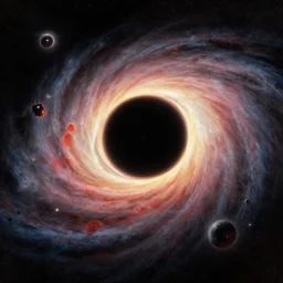 cinematic view of a black hole with accretion disks in deep space, tim hildebrandt, wayne barlowe, syd mead, john harris, bruce pennington, donato giancola, larry elmore, oil on canvas, artstation, pixiv, cinematic composition, dramatic, beautiful lighting, sharp, details, hd, hdr, 4 k