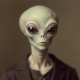 photograph of alien by edwardian, male, 1 9 0 0 s, 1 9 1 0 s, grainy, slightly blurry, faded, realistic face