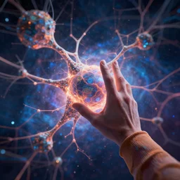 letting go of reality and experiencing the quantum feild, comic book art, cinematic, highly detailed, realistic, beautiful cosmic neural network, octane render, unreal engine, depth of field, trending on artstation, sharp focus, matte painting