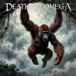 orangutan descending from heaven, in the style of deathspell omega's fas album cover, illustration, detailed