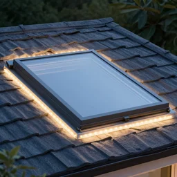 roof skylight with led strip light surround, realistic, photography, home and garden, houzz, highly detailed, ledspace, 8k,
