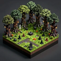 evil forest halloween themed isometric game level, stylized, toon shader, arnold maya render, artstation, vmk