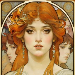 realistic detailed face portrait of fire goddess deborah ann woll by alphonse mucha, ayami kojima, amano, charlie bowater, karol bak, greg hildebrandt, jean delville, and mark brooks, art nouveau, neo - gothic, gothic, rich deep moody colors