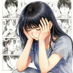 feelings of guilt, action painting, detailed painting by minoru furuya + manga and anime, watercolor, 3 d shading