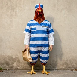 chicken dressed as an inmate
