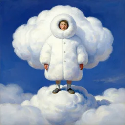 Portrait Portrait of the Nimbus Cloud King emerging from poofy marshmallow coat whilst standing atop a cloud-covered mountain peak paul klee andrew wyeth edawrd hopper tom bagshaw stanton feng bastien lecouffe-deharme tombow oil painting