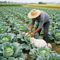 farmer harvesting newborn babies on his cabbage farm