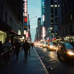 a Cinestill film photo of 42nd street New York City at night