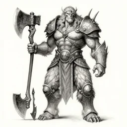 sketchbook monster axe weilder, magnificent, medium shot, details, sharp focus, elegant, highly detailed, illustration, by jordan grimmer and greg rutkowski, intricate, beautiful, trending artstation, pixiv, digital art