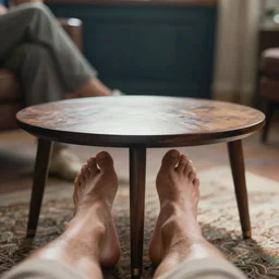 coffee table with human feet